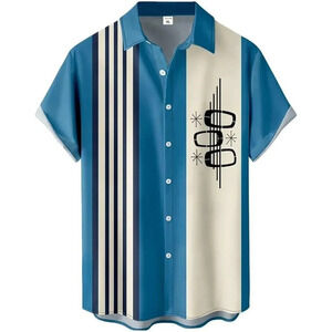 ❤️Men Blue Print Short Sleeve  Hawaiian Fit Casual Button Down Beach Shirts